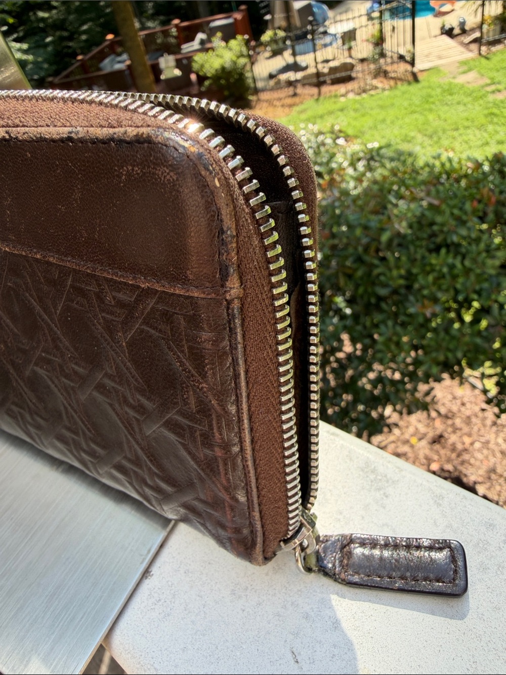 Dior  Authentic Dark Brown Embossed Leather zip -Around Wallet - Picture 3 of 16